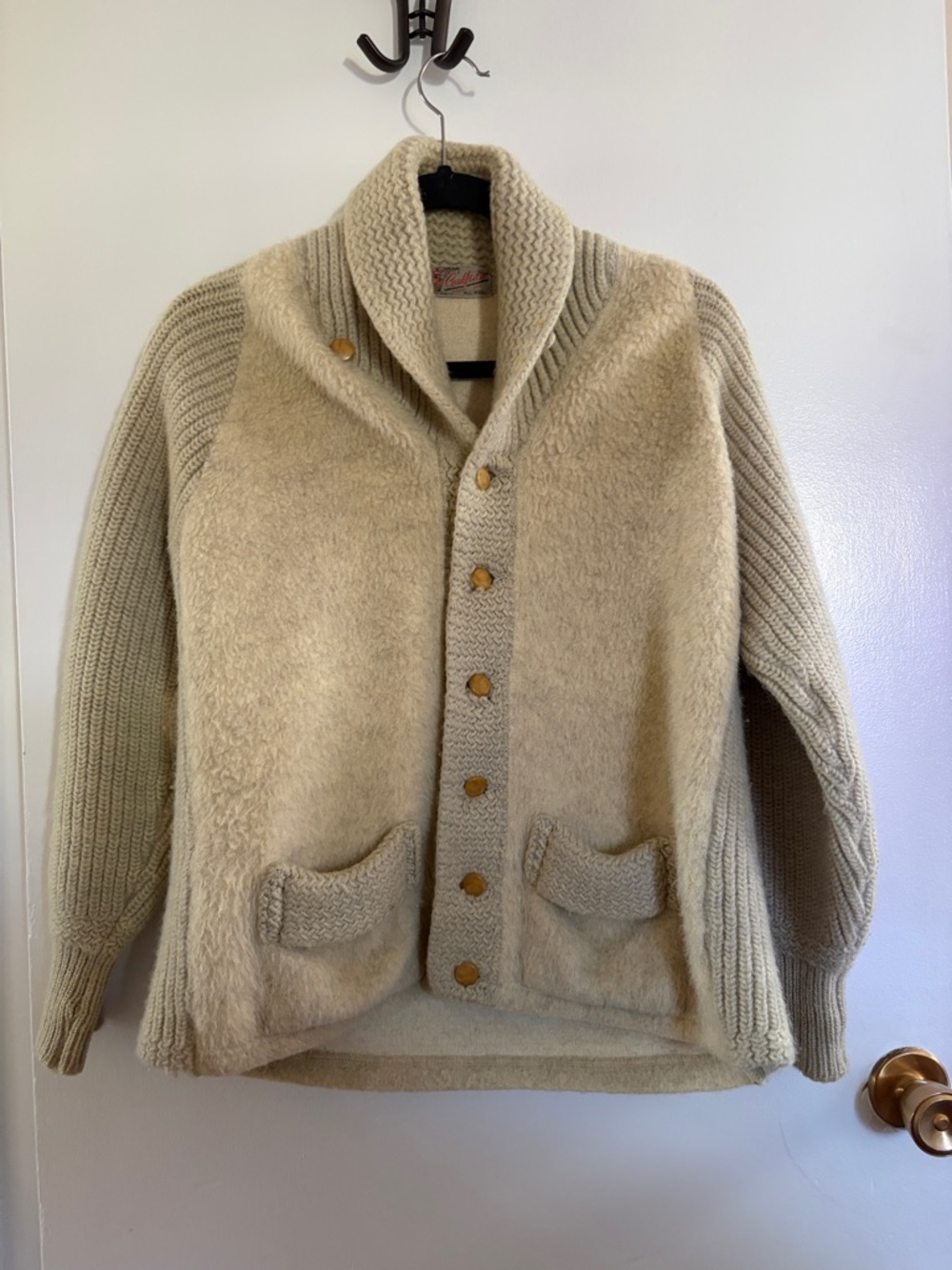 Vintage Caulfeild wool cardigan with beautiful light brown buttons